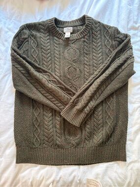 L.L. Bean Men's Olive Green Cable Fisherman's Sweater